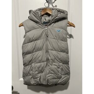 Hollister Hooded Gray Puffer Fleece Lined Vest Women's‎ Size Large Y2K